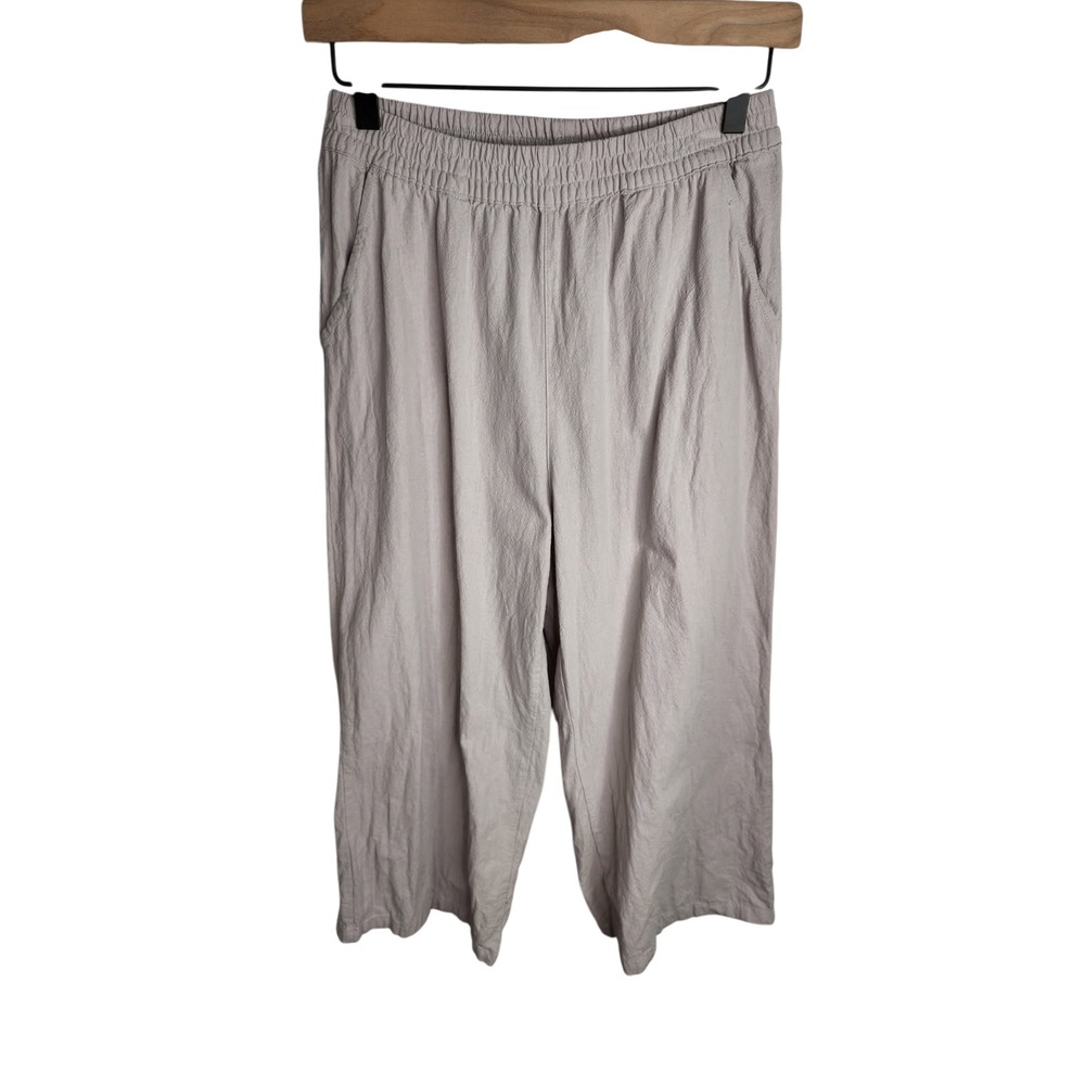 Ecupper‎ Capri Pants Womens Size M Beige Wide Leg Crop Pull On Cotton Pockets